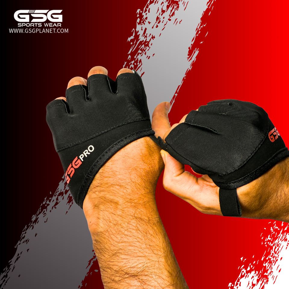 GSG PRO Grip Lifting Pads –  Red Gym Gloves with Fingerless Design & Superior Palm Grip