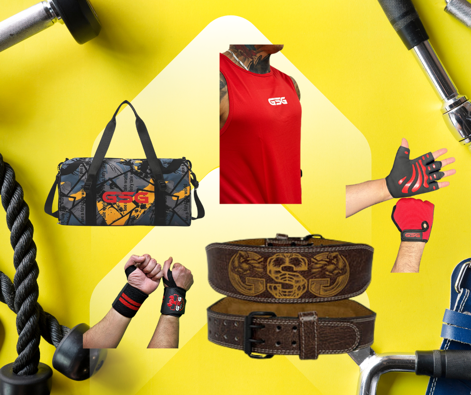 GSG Sports Wear Ultimate Fitness Bundle – Bag, Belt, Wrist Straps, Gloves & Tanktop