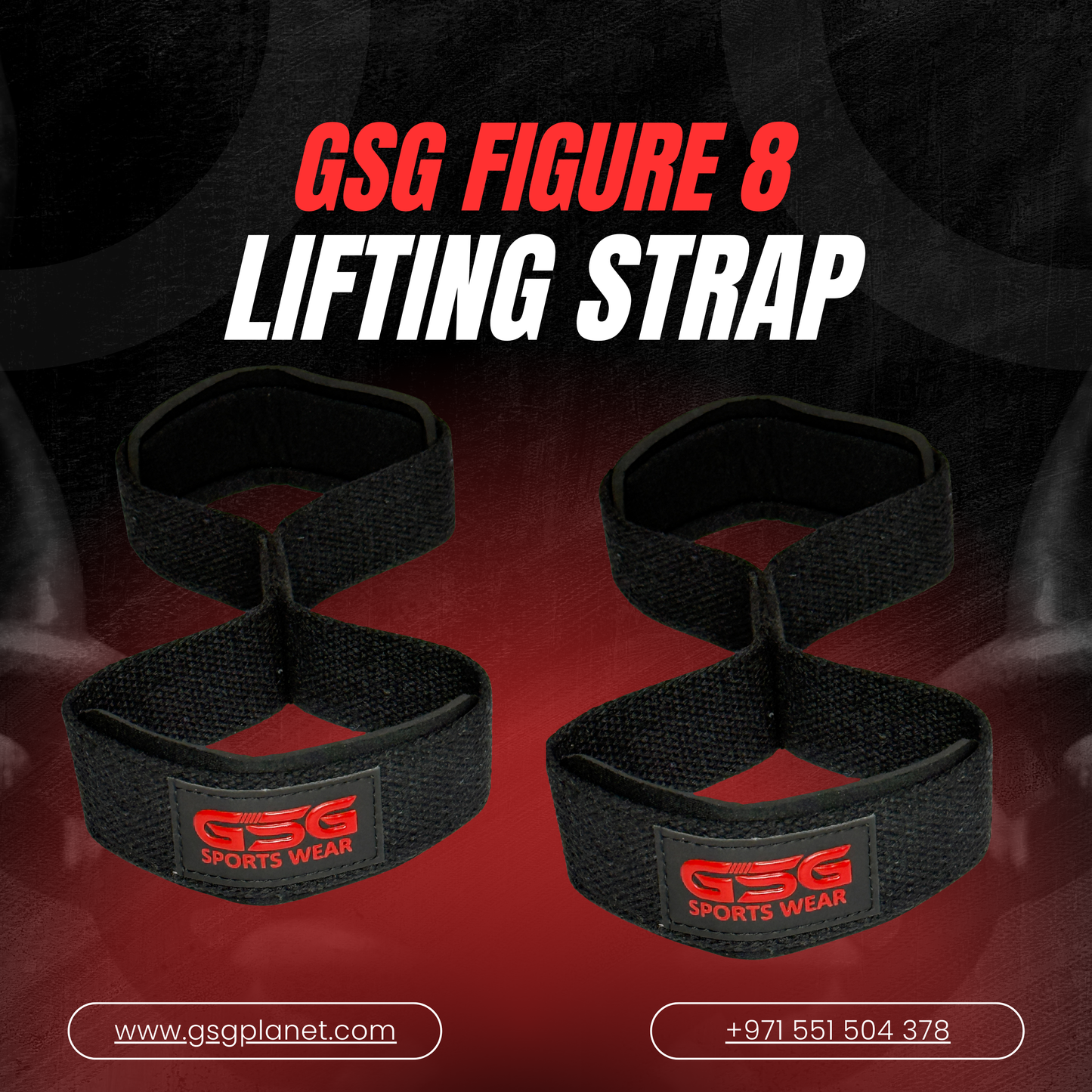 GSG Figure 8 Lifting Strap – Black Heavy Duty Wrist Support for Deadlifts & Powerlifting