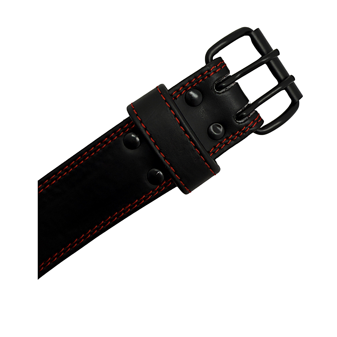 GSG Pro Gym Leather Belt - Double Prong - Black & Red Edition