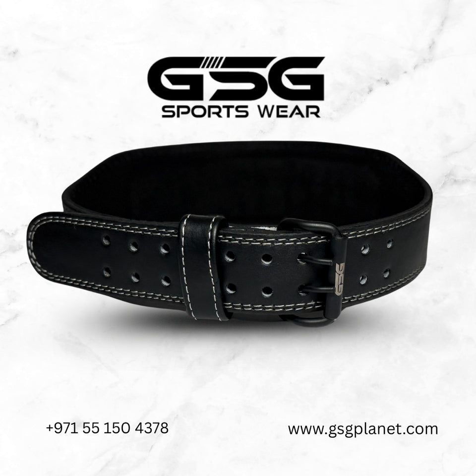 GSG PowerGrip Leather Weightlifting Belt – Black