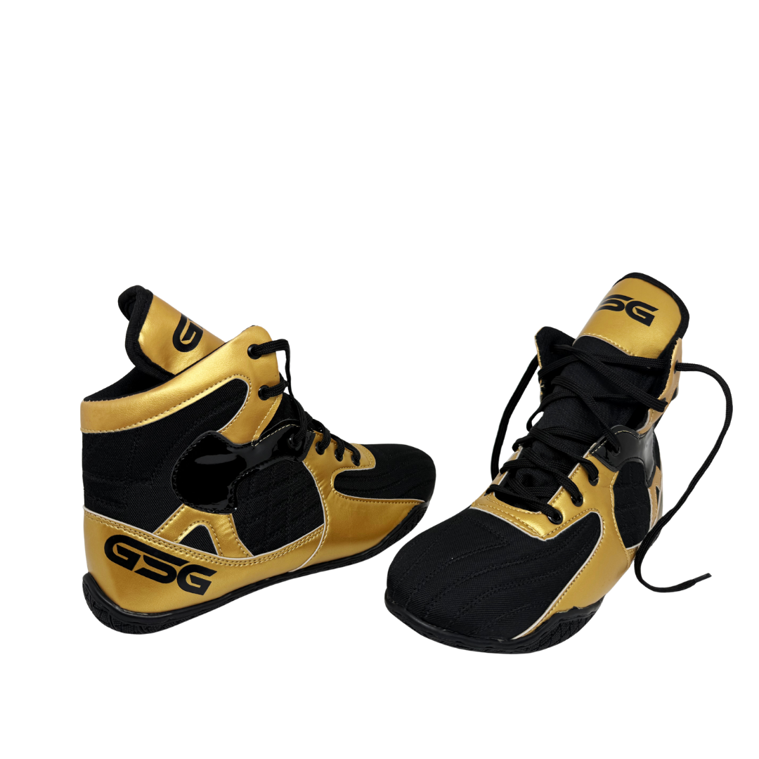 Professional Gym Wrestling and Boxing Shoes Lightweight Ankle Support Golden PU Leather