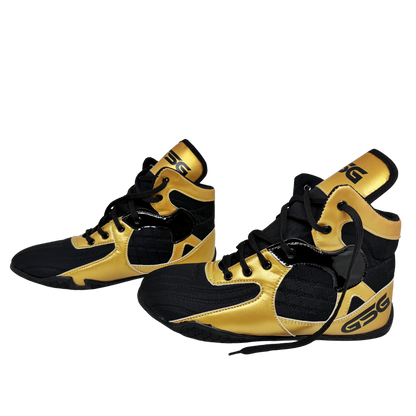 Professional Gym Wrestling and Boxing Shoes Lightweight Ankle Support Golden PU Leather