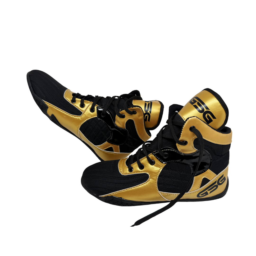 Professional Gym Wrestling and Boxing Shoes Lightweight Ankle Support Golden PU Leather
