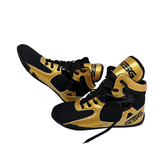 Professional Gym Wrestling and Boxing Shoes Lightweight Ankle Support Golden PU Leather