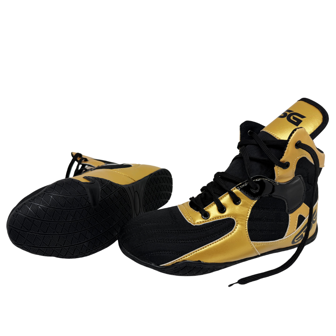 Professional Gym Wrestling and Boxing Shoes Lightweight Ankle Support Golden PU Leather
