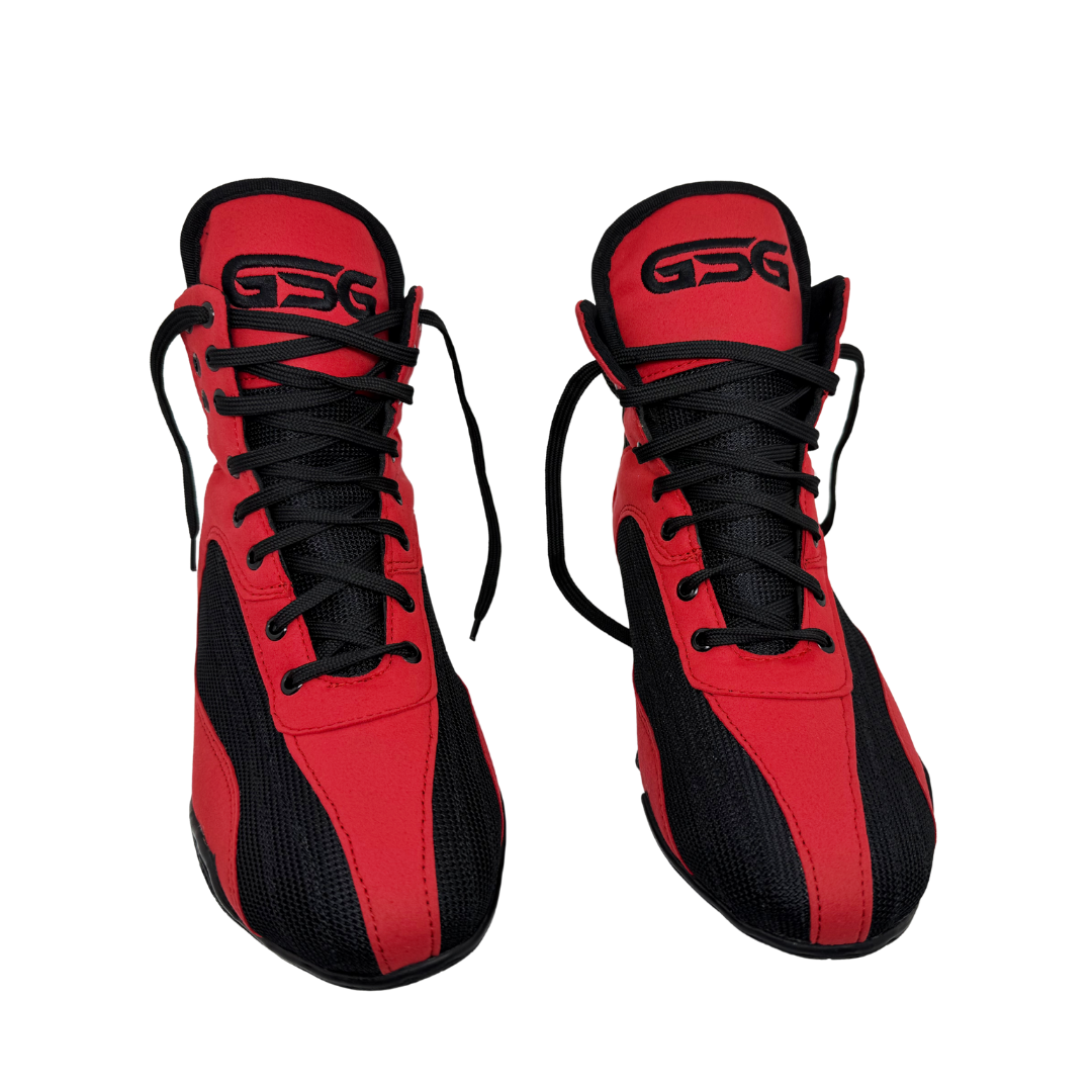 Professional Gym Wrestling and Boxing Shoes Lightweight Ankle Support Red Black Amara Leather
