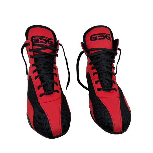 Professional Gym Wrestling and Boxing Shoes Lightweight Ankle Support Red Black Amara Leather
