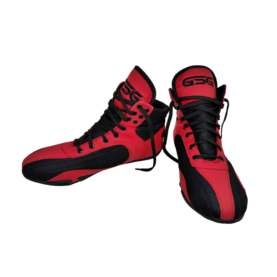 Professional Gym Wrestling and Boxing Shoes Lightweight Ankle Support Red Black Amara Leather