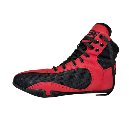 Professional Gym Wrestling and Boxing Shoes Lightweight Ankle Support Red Black Amara Leather
