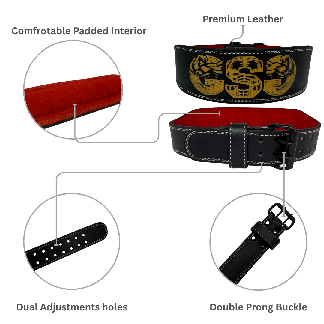 GSG Pro Gym Leather BeltDouble Prong Gold Black Edition