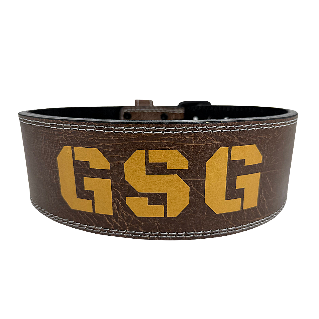 GSG Premium Leather Powerlifting Belt – Brown (Double Prong Buckle)