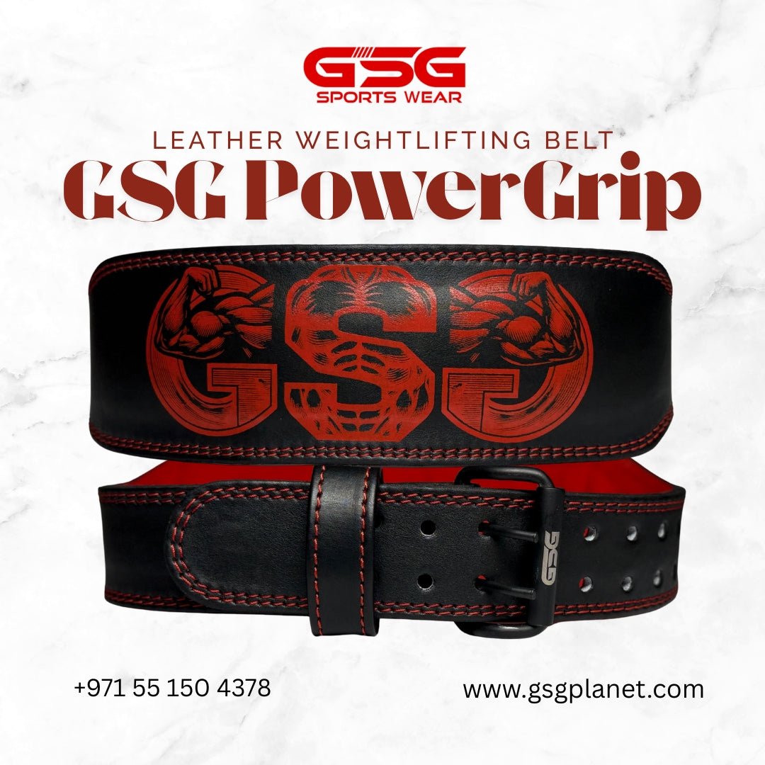 GSG PowerGrip Leather Weightlifting Belt – Red