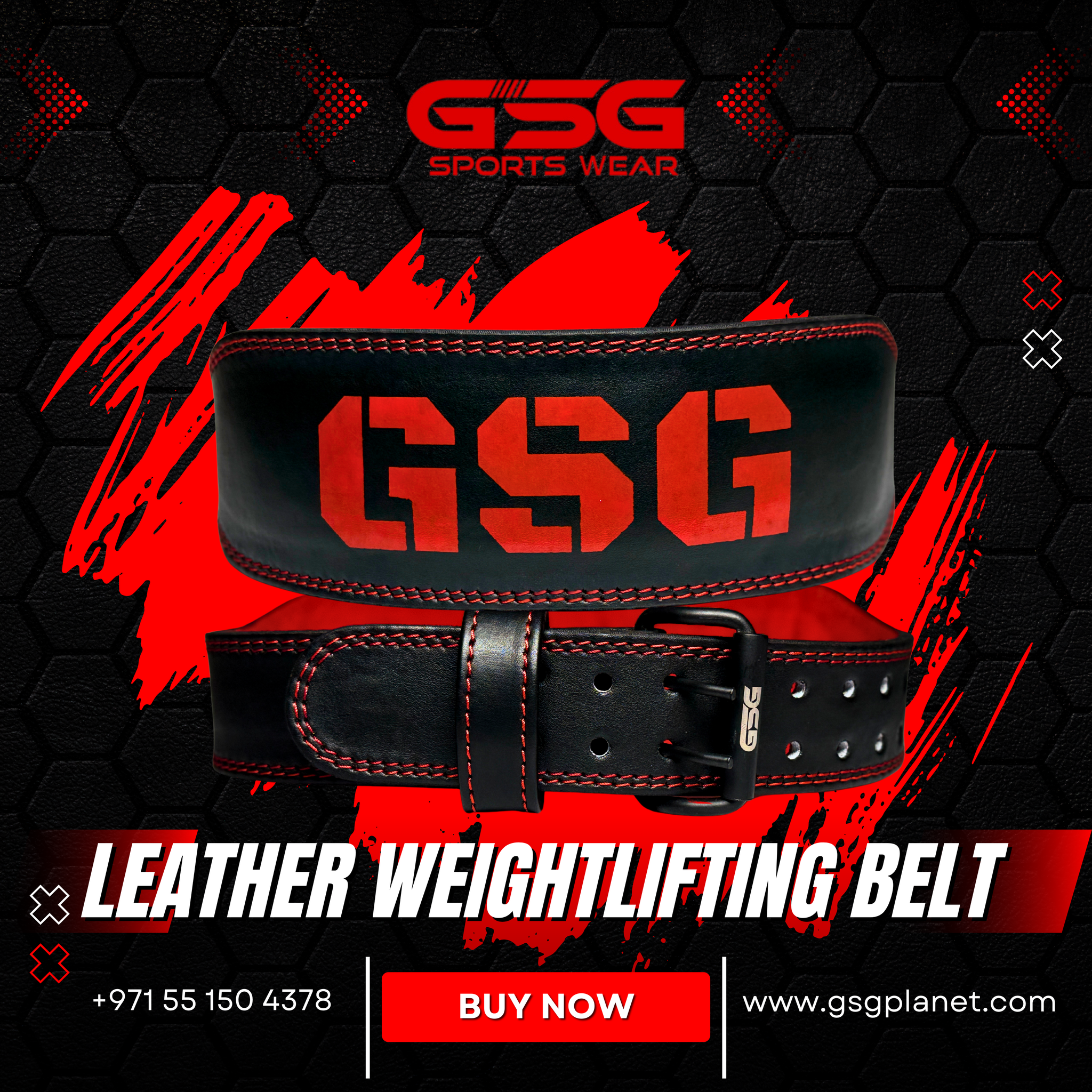 GSG Premium Leather Weightlifting Belt - Red
