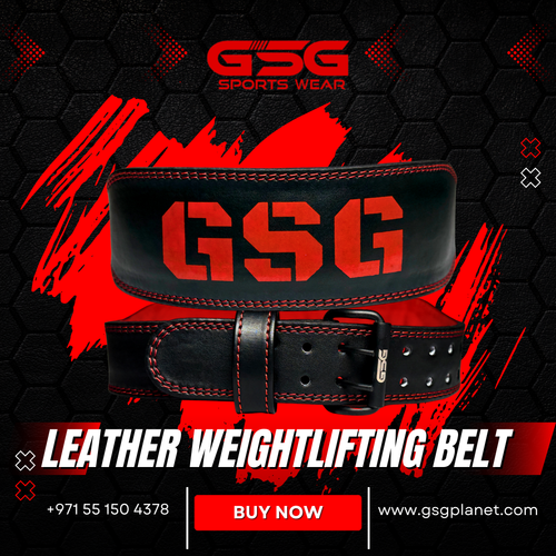 GSG Premium Leather Weightlifting Belt - Red