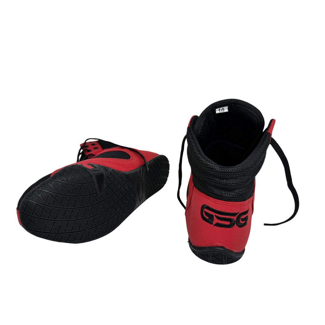Professional Gym Wrestling and Boxing Shoes Lightweight Ankle Support Red Black Amara Leather