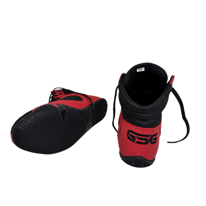Professional Gym Wrestling and Boxing Shoes Lightweight Ankle Support Red Black Amara Leather