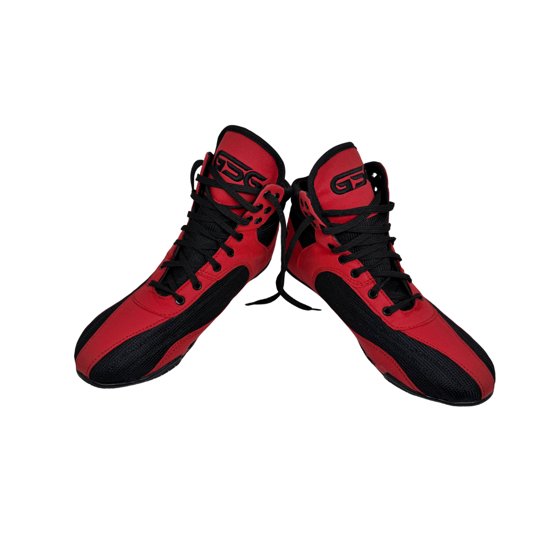 Professional Gym Wrestling and Boxing Shoes Lightweight Ankle Support Red Black Amara Leather
