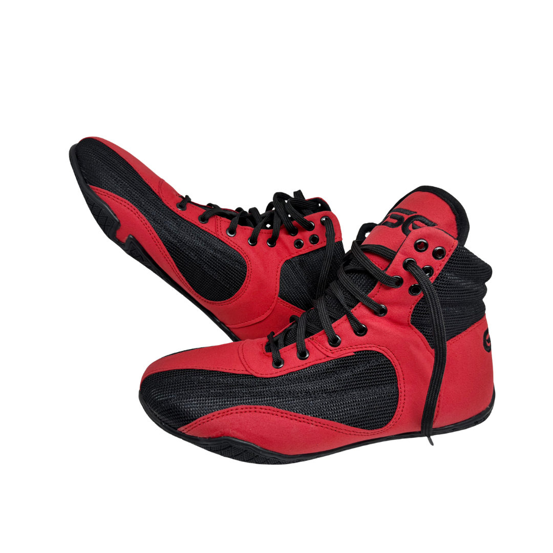 Professional Gym Wrestling and Boxing Shoes Lightweight Ankle Support Red Black Amara Leather