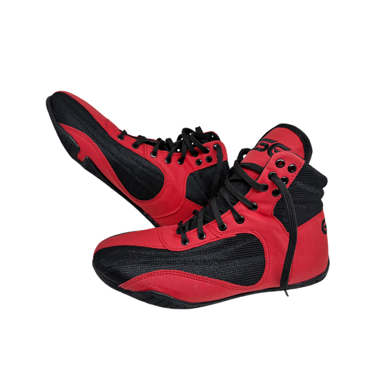Professional Gym Wrestling and Boxing Shoes Lightweight Ankle Support Red Black Amara Leather