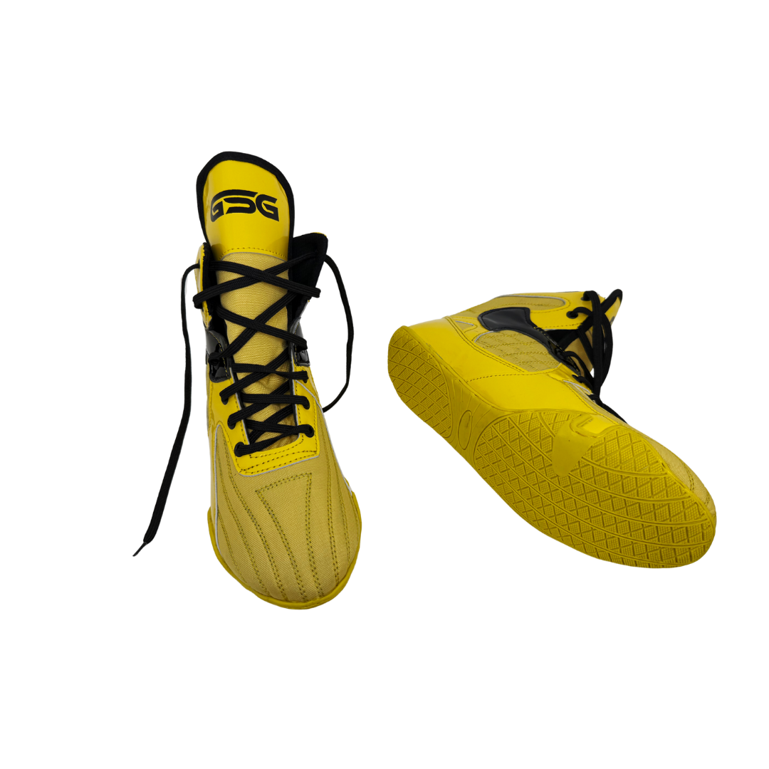 Professional Gym Wrestling and Boxing Shoes Lightweight Ankle Support Yellow Black PU Leather