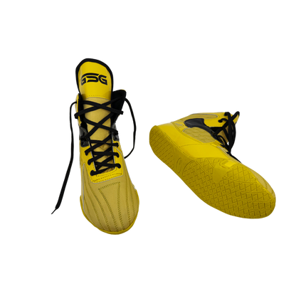 Professional Gym Wrestling and Boxing Shoes Lightweight Ankle Support Yellow Black PU Leather
