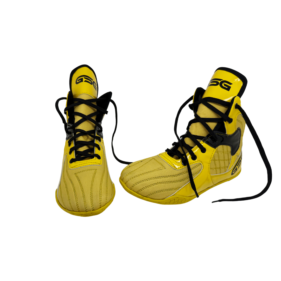Professional Gym Wrestling and Boxing Shoes Lightweight Ankle Support Yellow Black PU Leather