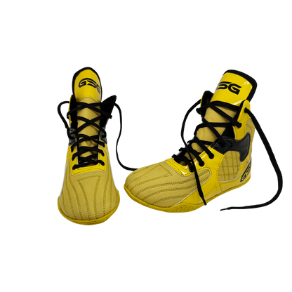 Professional Gym Wrestling and Boxing Shoes Lightweight Ankle Support Yellow Black PU Leather