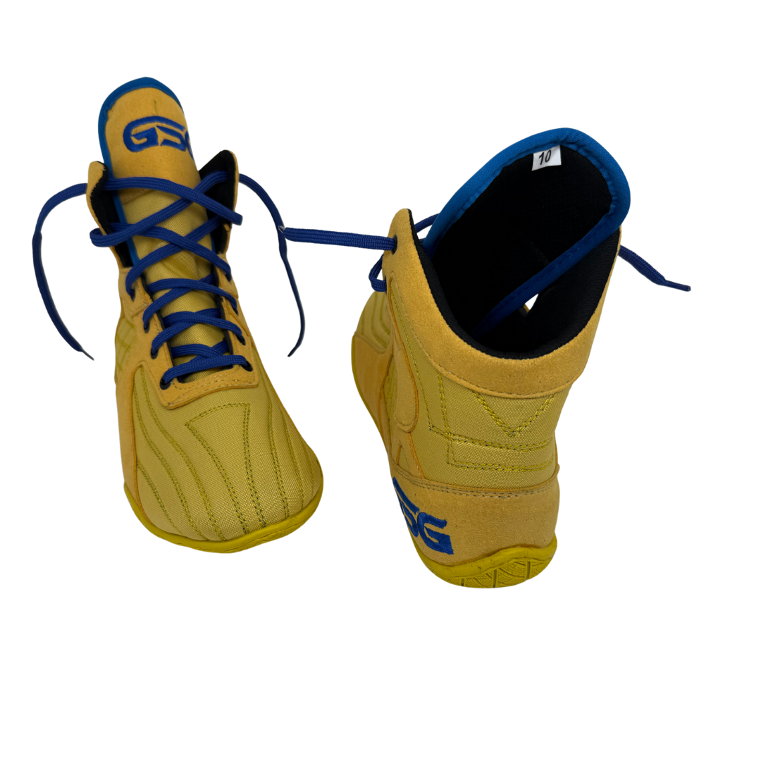 Professional Gym, Wrestling and Boxing Shoes Lightweight High Ankle Support (Yellow & Blue)