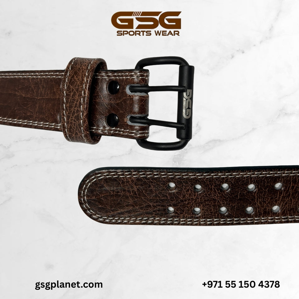 GSG PowerGrip Leather Weightlifting Belt – Brown