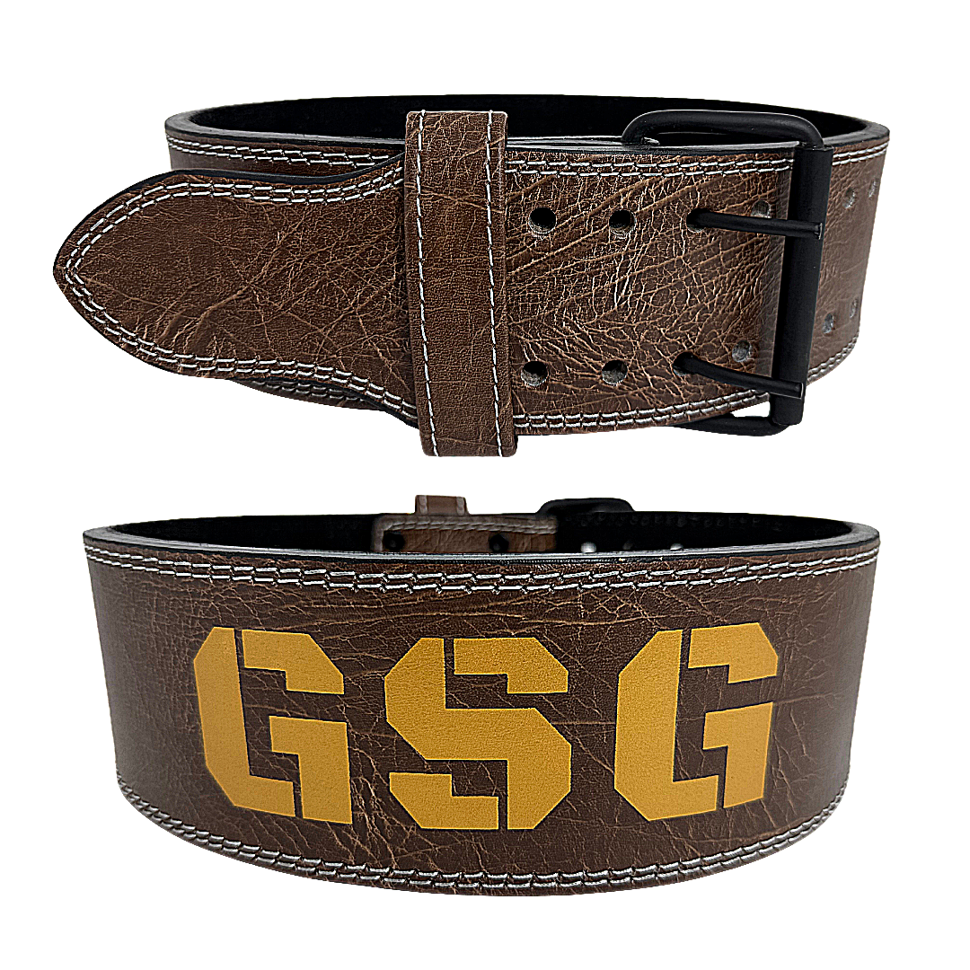 GSG Premium Leather Powerlifting Belt – Brown (Double Prong Buckle)
