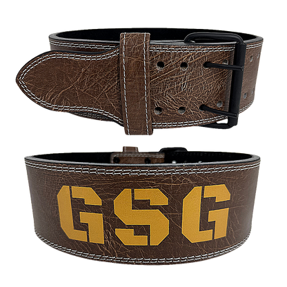 GSG Premium Leather Powerlifting Belt – Brown (Double Prong Buckle)
