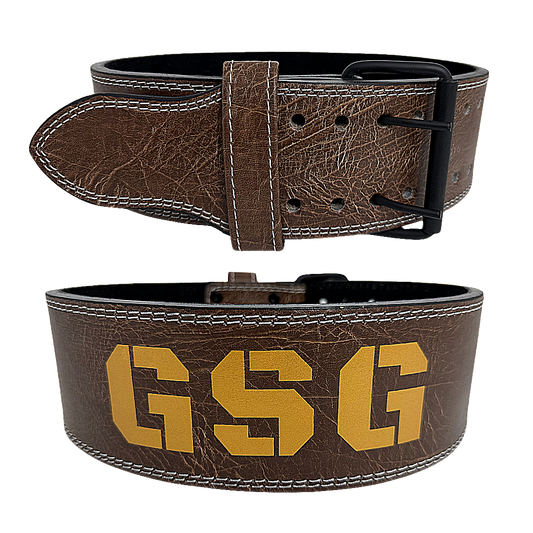 GSG Premium Leather Powerlifting Belt – Brown (Double Prong Buckle)