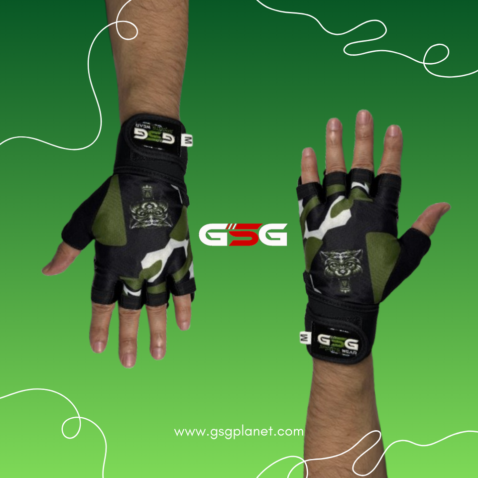 GSG Green Camo Gym Gloves with Wrist Support