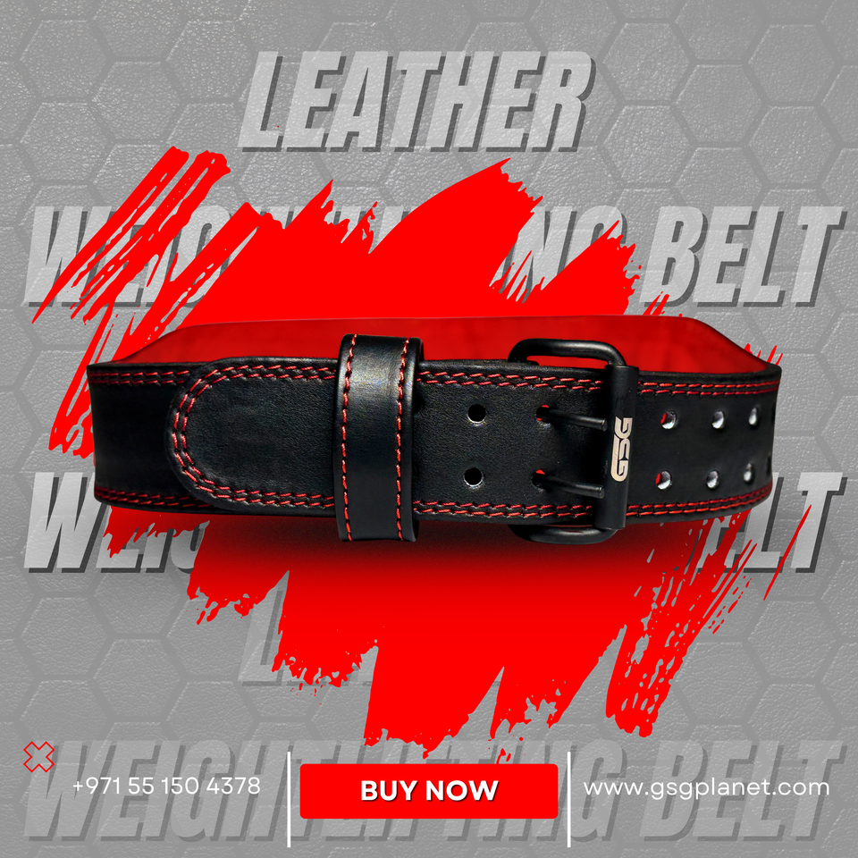 GSG Premium Leather Weightlifting Belt - Red