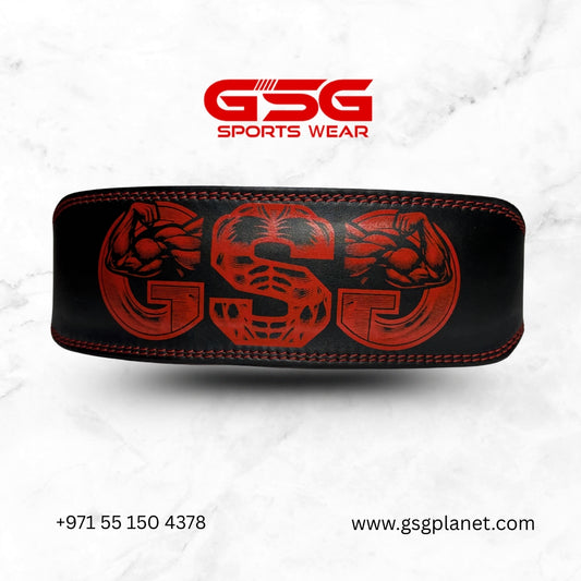 GSG PowerGrip Leather Weightlifting Belt – Red