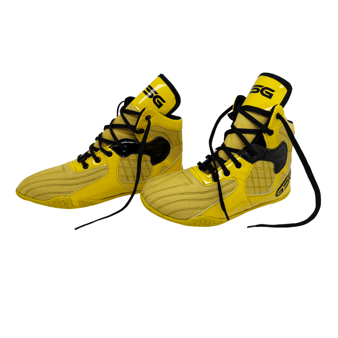 Professional Gym Wrestling and Boxing Shoes Lightweight Ankle Support Yellow Black PU Leather