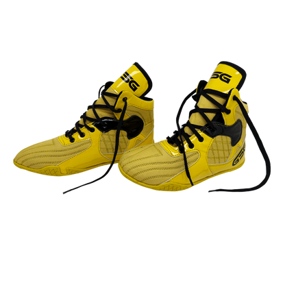 Professional Gym Wrestling and Boxing Shoes Lightweight Ankle Support Yellow Black PU Leather
