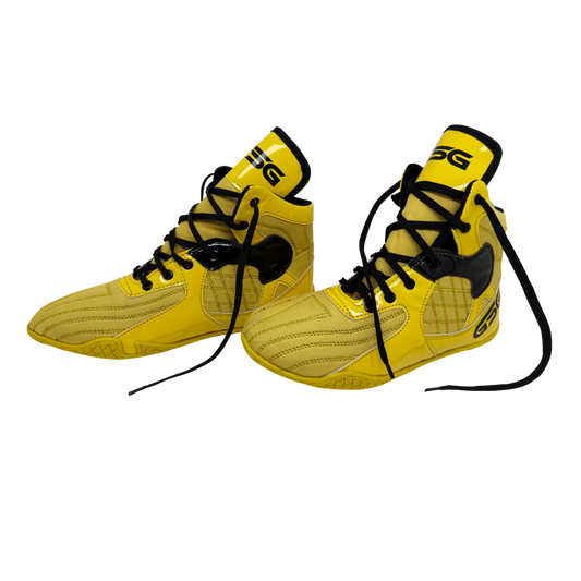 Professional Gym Wrestling and Boxing Shoes Lightweight Ankle Support Yellow Black PU Leather