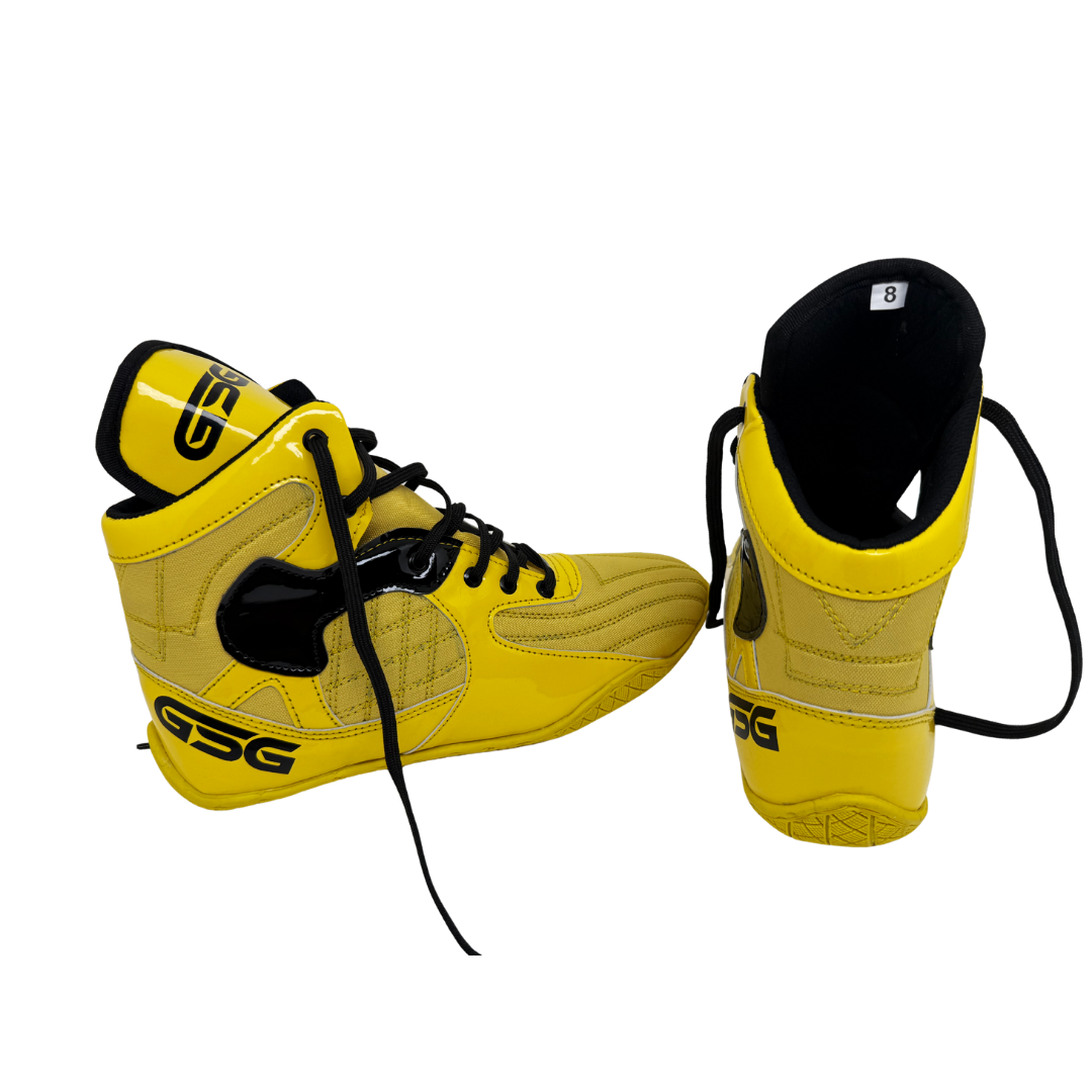 Professional Gym Wrestling and Boxing Shoes Lightweight Ankle Support Yellow Black PU Leather