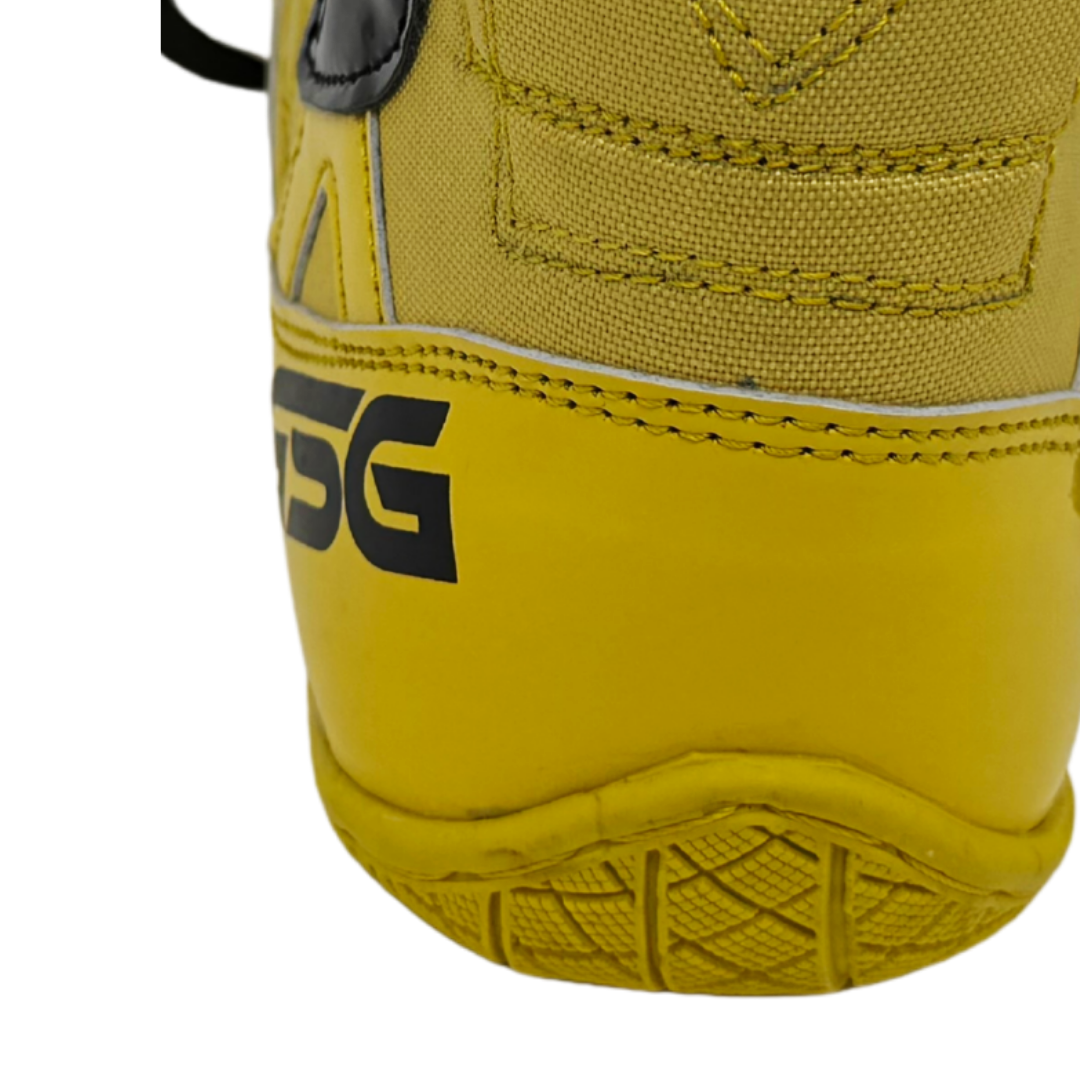 Professional Gym Wrestling and Boxing Shoes Lightweight Ankle Support Yellow Black PU Leather