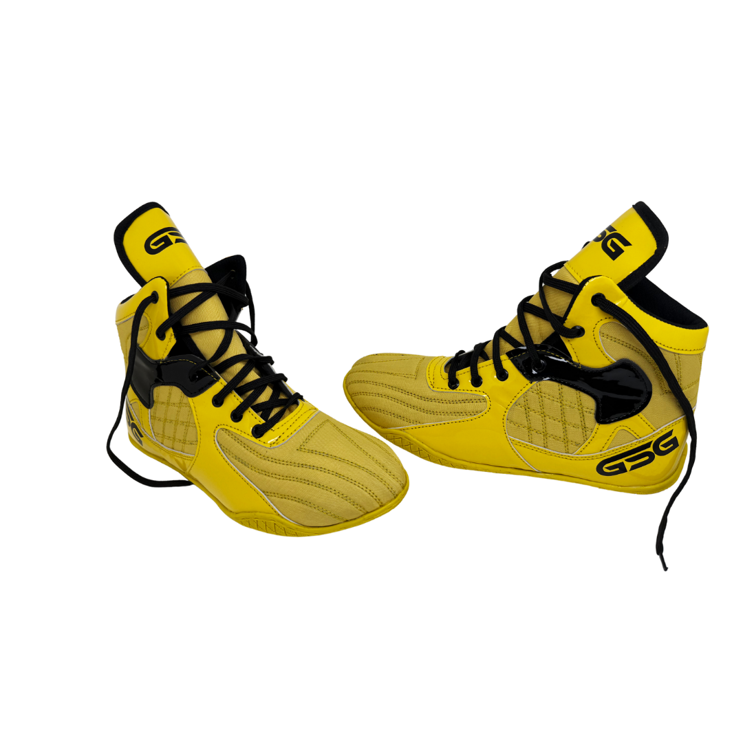 Professional Gym Wrestling and Boxing Shoes Lightweight Ankle Support Yellow Black PU Leather
