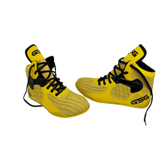 Professional Gym Wrestling and Boxing Shoes Lightweight Ankle Support Yellow Black PU Leather