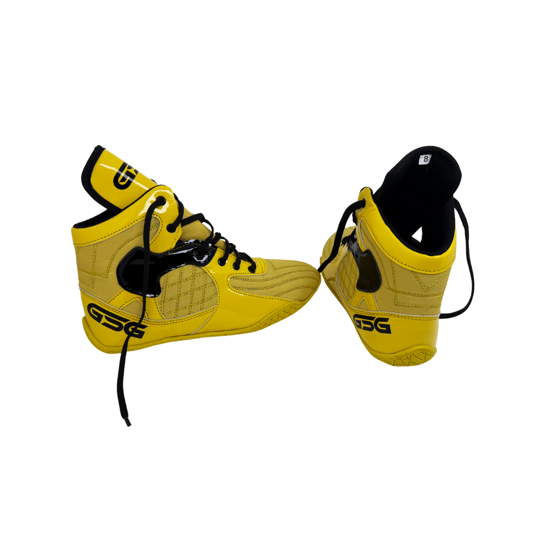 Professional Gym Wrestling and Boxing Shoes Lightweight Ankle Support Yellow Black PU Leather