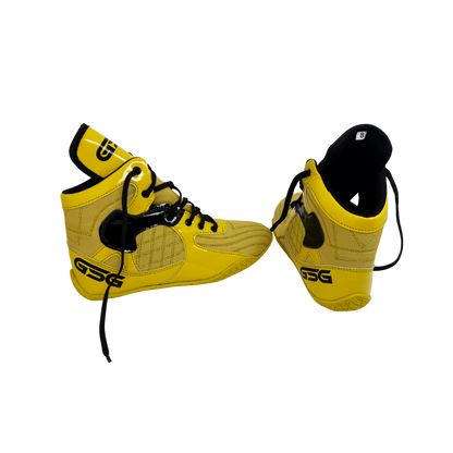 Professional Gym Wrestling and Boxing Shoes Lightweight Ankle Support Yellow Black PU Leather