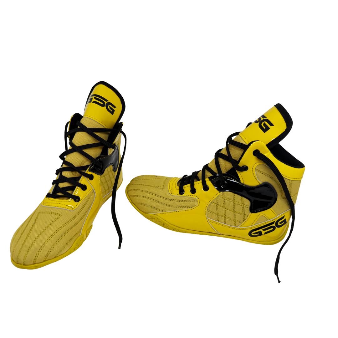 Professional Gym Wrestling and Boxing Shoes Lightweight Ankle Support Yellow Black PU Leather