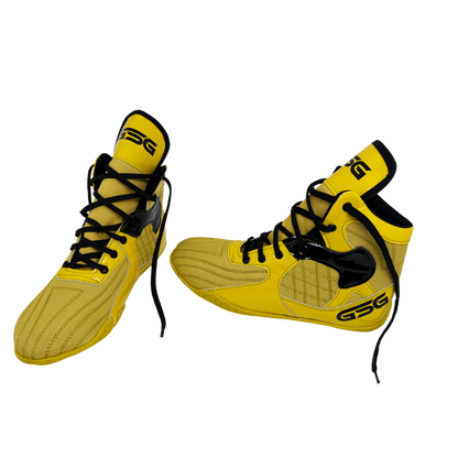 Professional Gym Wrestling and Boxing Shoes Lightweight Ankle Support Yellow Black PU Leather