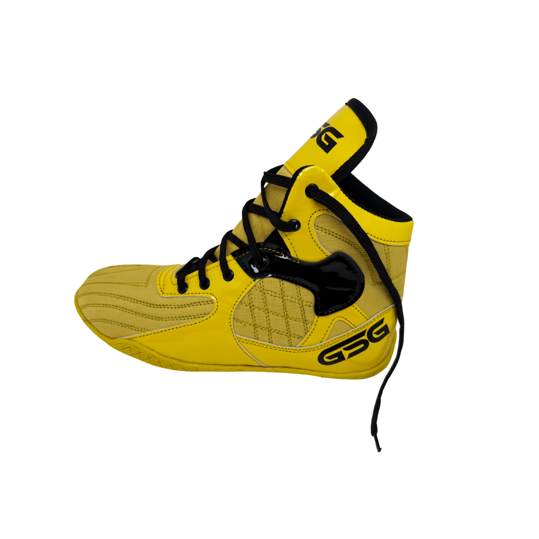 Professional Gym Wrestling and Boxing Shoes Lightweight Ankle Support Yellow Black PU Leather