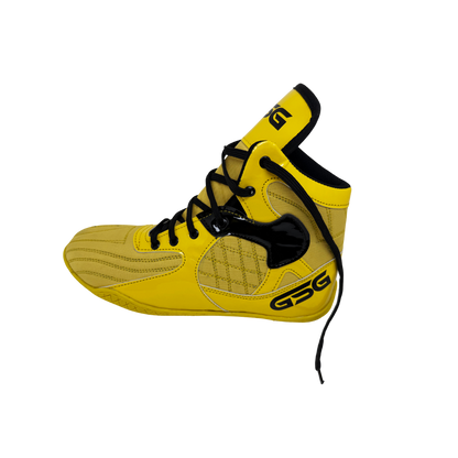 Professional Gym Wrestling and Boxing Shoes Lightweight Ankle Support Yellow Black PU Leather