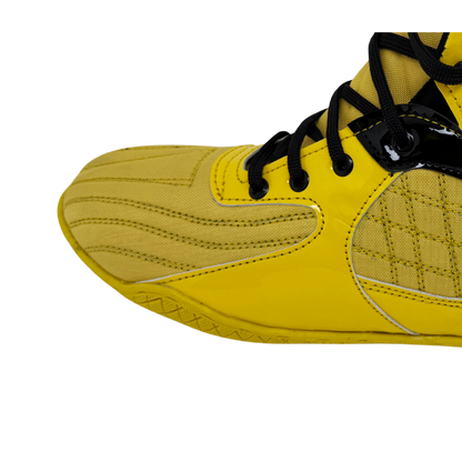 Professional Gym Wrestling and Boxing Shoes Lightweight Ankle Support Yellow Black PU Leather